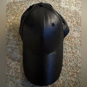 No brand faux leather black baseball cap